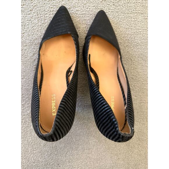 EXPRESS Women's Size 8 Black Ribbed Pointed Toe D'Orsay Stiletto Heels - Picture 10 of 12
